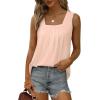 imageSaloogoe Summer Tank Tops for Women Loose Fit Pleated Square Neck Sleeveless Tops Curved Hem Flowy06pink