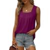 imageSaloogoe Summer Tank Tops for Women Loose Fit Pleated Square Neck Sleeveless Tops Curved Hem Flowy06purple