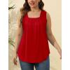 imageSaloogoe Summer Tank Tops for Women Loose Fit Pleated Square Neck Sleeveless Tops Curved Hem Flowy06red