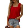 imageSaloogoe Summer Tank Tops for Women Loose Fit Pleated Square Neck Sleeveless Tops Curved Hem Flowy06red