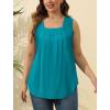 imageSaloogoe Summer Tank Tops for Women Loose Fit Pleated Square Neck Sleeveless Tops Curved Hem Flowy06turquoise