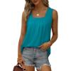 imageSaloogoe Summer Tank Tops for Women Loose Fit Pleated Square Neck Sleeveless Tops Curved Hem Flowy06turquoise