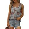 imageSaloogoe Summer Tank Tops for Women Loose Fit Pleated Square Neck Sleeveless Tops Curved Hem Flowy08floral Grey