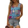 imageSaloogoe Summer Tank Tops for Women Loose Fit Pleated Square Neck Sleeveless Tops Curved Hem Flowy08floral Grid