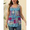 imageSaloogoe Summer Tank Tops for Women Loose Fit Pleated Square Neck Sleeveless Tops Curved Hem Flowy08floral Grid