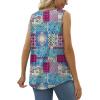 imageSaloogoe Summer Tank Tops for Women Loose Fit Pleated Square Neck Sleeveless Tops Curved Hem Flowy08floral Grid