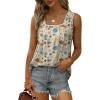 imageSaloogoe Summer Tank Tops for Women Loose Fit Pleated Square Neck Sleeveless Tops Curved Hem Flowy08floral Khaki