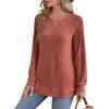 imageSaloogoe Sweatshirt for Women Crewneck Pleated Long Sleeve Shirts Tunic Tops Fashion Winter Clothing 2025Caramel
