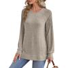 imageSaloogoe Sweatshirt for Women Crewneck Pleated Long Sleeve Shirts Tunic Tops Fashion Winter Clothing 2025Classic Khaki