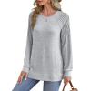 imageSaloogoe Sweatshirt for Women Crewneck Pleated Long Sleeve Shirts Tunic Tops Fashion Winter Clothing 2025Grey White