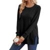 imageSaloogoe Sweatshirt for women Side Split Fall Fashion 2025 Long Sleeve Shirts Trending Now00black