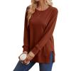 imageSaloogoe Sweatshirt for women Side Split Fall Fashion 2025 Long Sleeve Shirts Trending Now00caramel