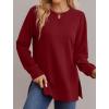 imageSaloogoe Sweatshirt for women Side Split Fall Fashion 2025 Long Sleeve Shirts Trending Now03brick Red