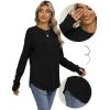 imageSaloogoe Womens Long Sleeve Top Crewneck Basic Lightweight Fall Shirt with Thumb HoleBlack