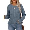 imageSaloogoe Womens Long Sleeve Top Crewneck Basic Lightweight Fall Shirt with Thumb HoleBlue