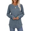 imageSaloogoe Womens Long Sleeve Top Crewneck Basic Lightweight Fall Shirt with Thumb HoleBlue