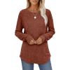 imageSaloogoe Womens Long Sleeve Top Crewneck Basic Lightweight Fall Shirt with Thumb HoleCaramel