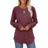 imageSaloogoe Womens Long Sleeve Top Crewneck Basic Lightweight Fall Shirt with Thumb HoleFuchsia