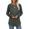 imageSaloogoe Womens Long Sleeve Top Crewneck Basic Lightweight Fall Shirt with Thumb HoleGreen