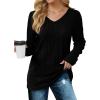imageSaloogoe Womens Long Sleeve Tops V Neck Shirts Lightweight Tunic Sweaters Fashion 2024Black