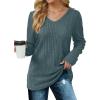 imageSaloogoe Womens Long Sleeve Tops V Neck Shirts Lightweight Tunic Sweaters Fashion 2024Blue