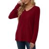 imageSaloogoe Womens Long Sleeve Tops V Neck Shirts Lightweight Tunic Sweaters Fashion 2024Burgundy