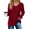 imageSaloogoe Womens Long Sleeve Tops V Neck Shirts Lightweight Tunic Sweaters Fashion 2024Burgundy