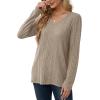 imageSaloogoe Womens Long Sleeve Tops V Neck Shirts Lightweight Tunic Sweaters Fashion 2024Classic Kakhi