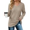 imageSaloogoe Womens Long Sleeve Tops V Neck Shirts Lightweight Tunic Sweaters Fashion 2024Classic Kakhi