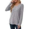 imageSaloogoe Womens Long Sleeve Tops V Neck Shirts Lightweight Tunic Sweaters Fashion 2024Grey