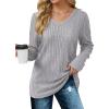 imageSaloogoe Womens Long Sleeve Tops V Neck Shirts Lightweight Tunic Sweaters Fashion 2024Grey