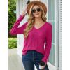 imageSaloogoe Womens Long Sleeve Tops V Neck Shirts Lightweight Tunic Sweaters Fashion 2024Hot Pink