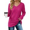 imageSaloogoe Womens Long Sleeve Tops V Neck Shirts Lightweight Tunic Sweaters Fashion 2024Hot Pink