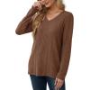 imageSaloogoe Womens Long Sleeve Tops V Neck Shirts Lightweight Tunic Sweaters Fashion 2024Light Brown