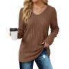 imageSaloogoe Womens Long Sleeve Tops V Neck Shirts Lightweight Tunic Sweaters Fashion 2024Light Brown