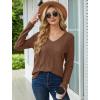 imageSaloogoe Womens Long Sleeve Tops V Neck Shirts Lightweight Tunic Sweaters Fashion 2024Light Brown