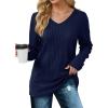 imageSaloogoe Womens Long Sleeve Tops V Neck Shirts Lightweight Tunic Sweaters Fashion 2024Navy Blue