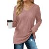 imageSaloogoe Womens Long Sleeve Tops V Neck Shirts Lightweight Tunic Sweaters Fashion 2024Pink