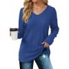 imageSaloogoe Womens Long Sleeve Tops V Neck Shirts Lightweight Tunic Sweaters Fashion 2024Royal Blue