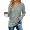 imageSaloogoe Womens Long Sleeve Tops V Neck Shirts Lightweight Tunic Sweaters Fashion 2024Sage Green