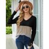 imageSaloogoe Womens Long Sleeve Tops V Neck Shirts Lightweight Tunic Sweaters Fashion 2024Unique Color Block2