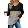 imageSaloogoe Womens Long Sleeve Tops V Neck Shirts Lightweight Tunic Sweaters Fashion 2024Unique Color Block2