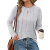 imageSaloogoe Long Sleeve Shirts for Women Dressy Casual Tops Pleated Front Lightweight SweatersLight Grey