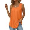 imageSaloogoe Summer Tank Tops for Women Loose Fit Pleated Square Neck Sleeveless Tops Curved Hem Flowy06orange
