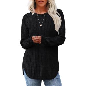 imageSaloogoe Long Sleeve Shirts for Women Tunic Tops for Women Loose Fit Dressy Crew Neck Pullover Basic Sweaters for Women 2024Black