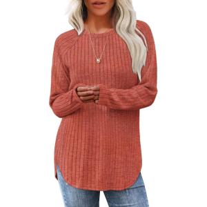 imageSaloogoe Long Sleeve Shirts for Women Tunic Tops for Women Loose Fit Dressy Crew Neck Pullover Basic Sweaters for Women 2024Halloween Pumpkin Orange