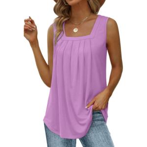 imageSaloogoe Summer Tank Tops for Women Loose Fit Pleated Square Neck Sleeveless Tops Curved Hem Flowy06lavender