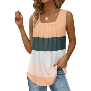 imageSaloogoe Summer Tank Tops for Women Loose Fit Pleated Square Neck Sleeveless Tops Curved Hem Flowy06multicolor