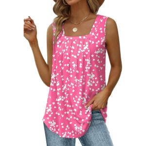 imageSaloogoe Summer Tank Tops for Women Loose Fit Pleated Square Neck Sleeveless Tops Curved Hem Flowy08irregular White Dots