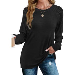 imageSaloogoe Sweatshirt for Women Crewneck Pleated Long Sleeve Shirts Tunic Tops Fashion Winter Clothing 2025Black